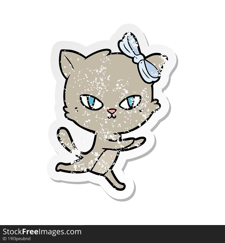 distressed sticker of a cute cartoon cat running