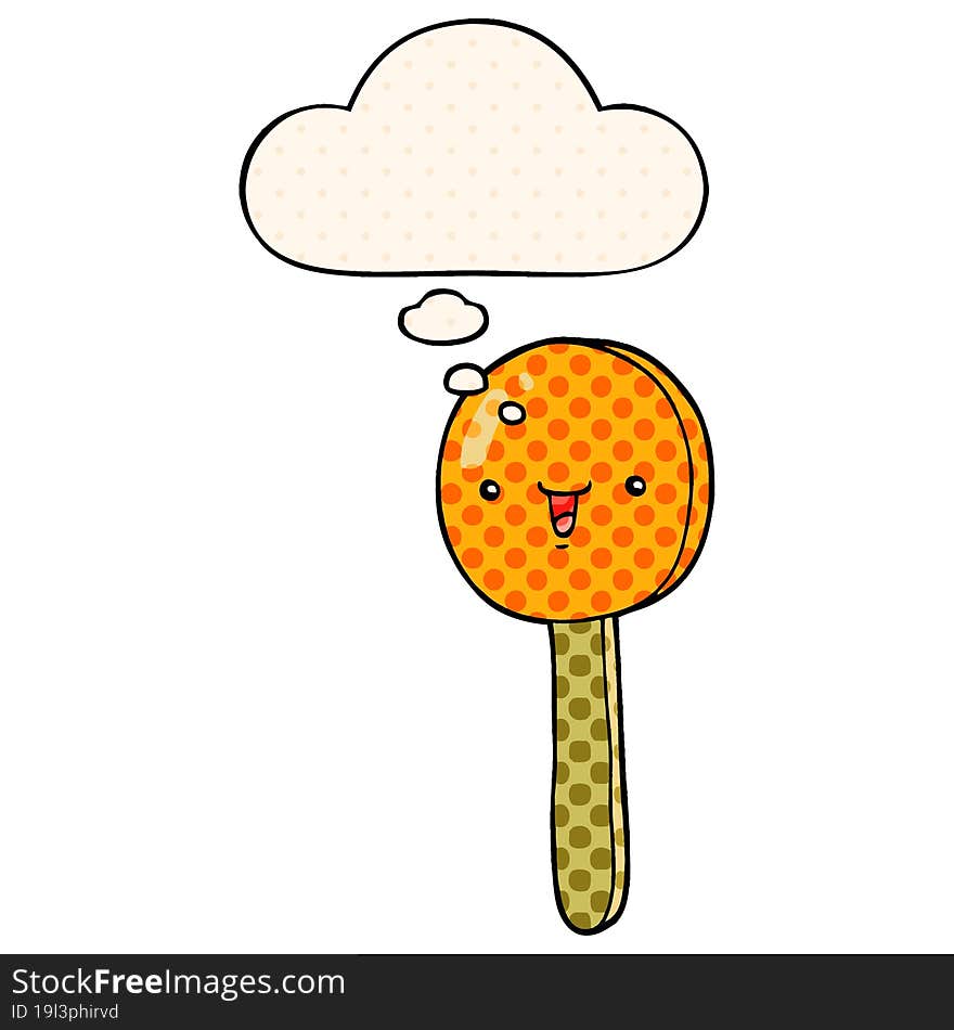 cartoon lollipop with thought bubble in comic book style