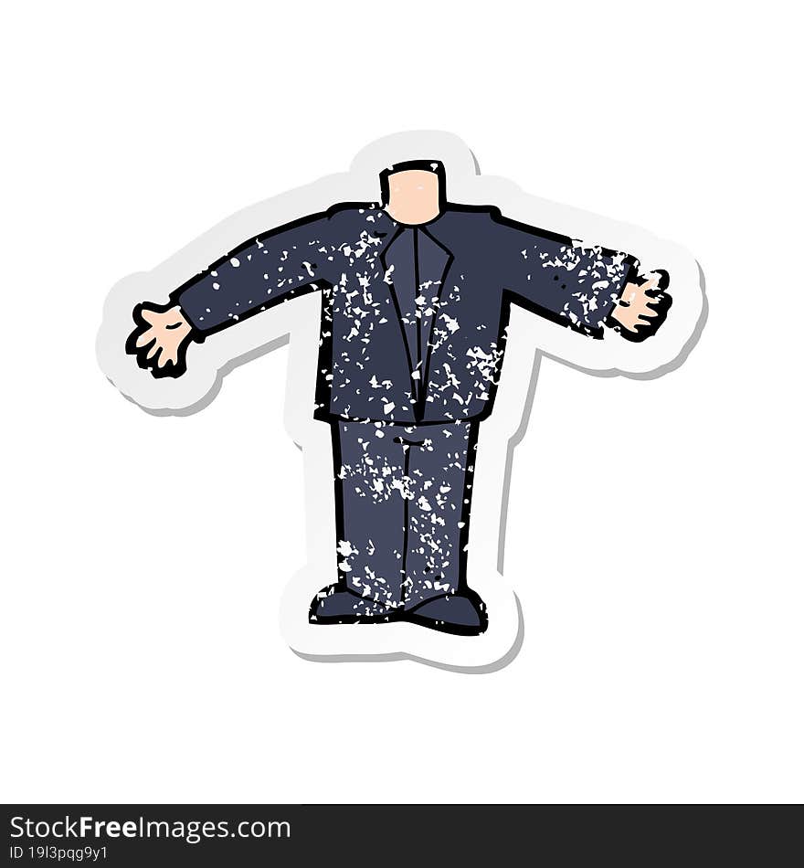 retro distressed sticker of a cartoon body in suit