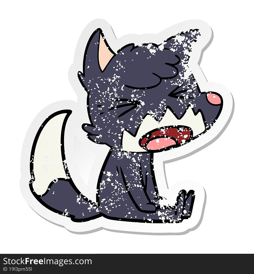 Distressed Sticker Of A Angry Cartoon Fox Sitting