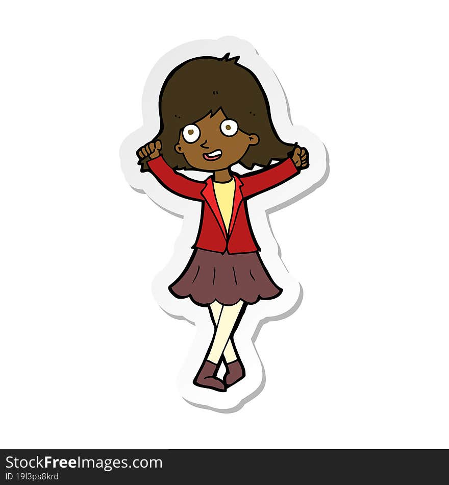 Sticker Of A Cartoon Happy Girl