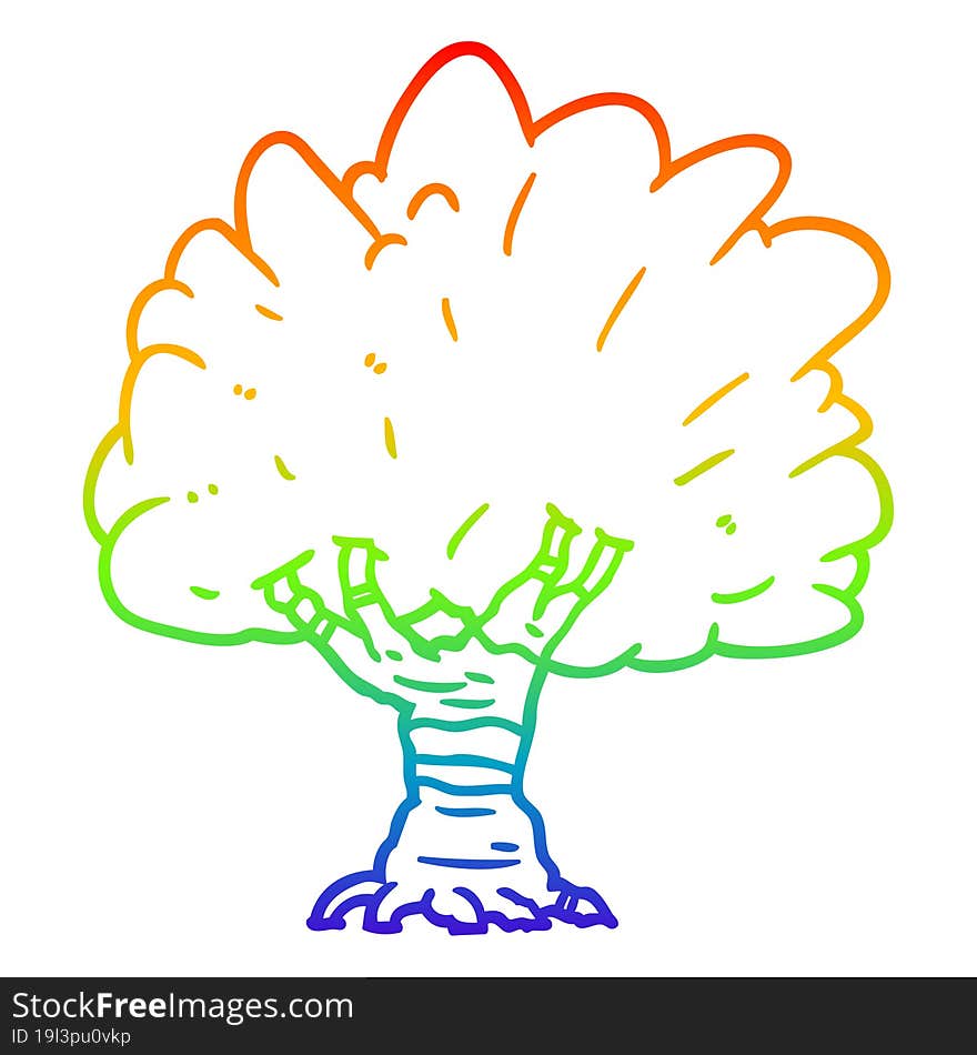 rainbow gradient line drawing of a Cartoon tree