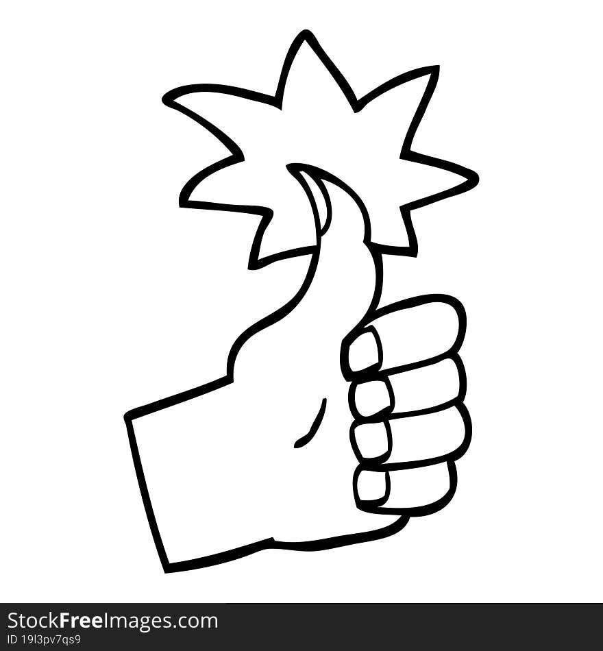 black and white cartoon thumbs up symbol