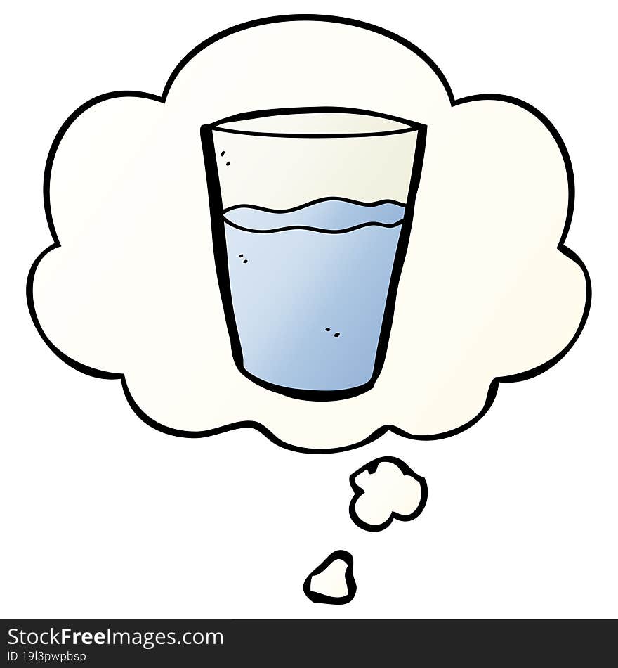 cartoon glass of water and thought bubble in smooth gradient style