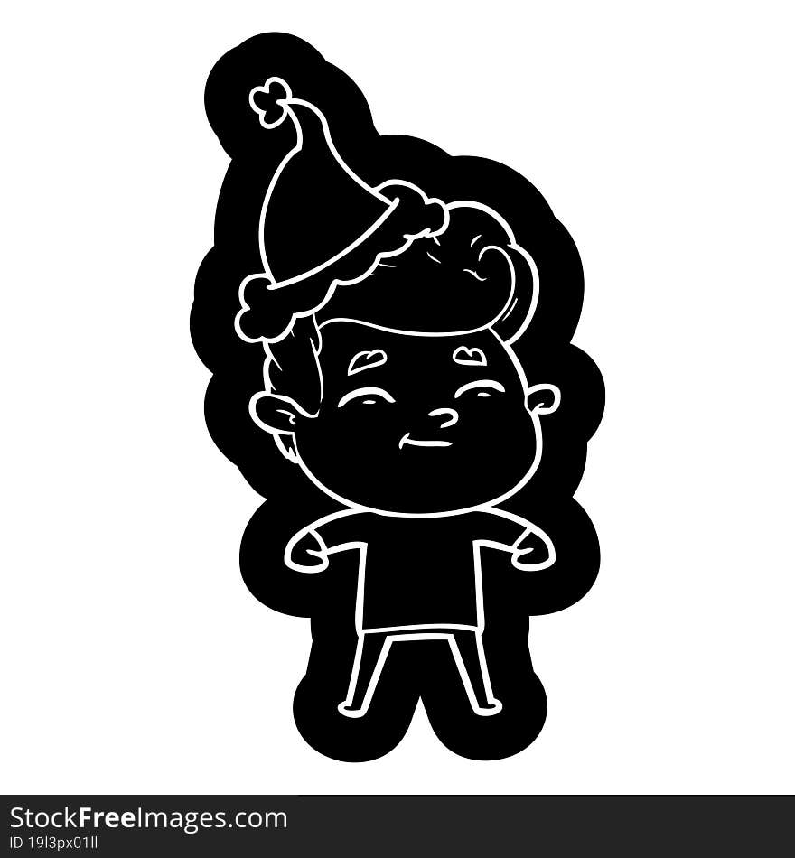 Happy Cartoon Icon Of A Man Wearing Santa Hat