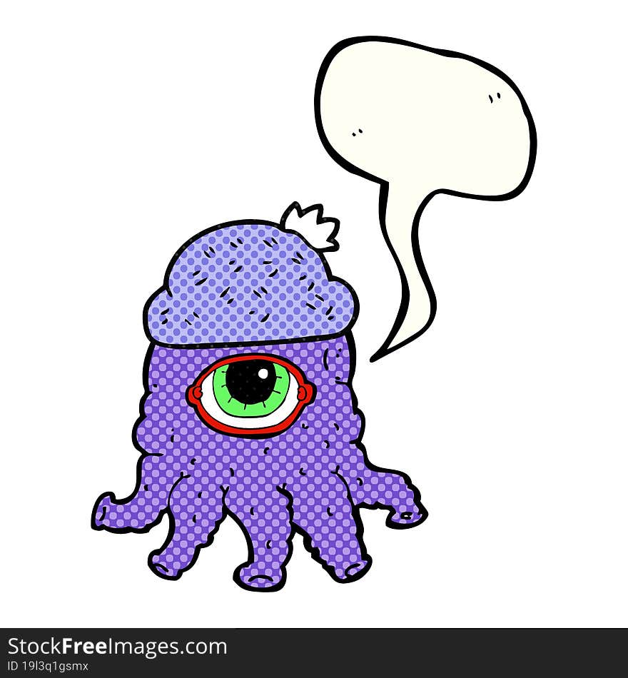 comic book speech bubble cartoon alien wearing hat