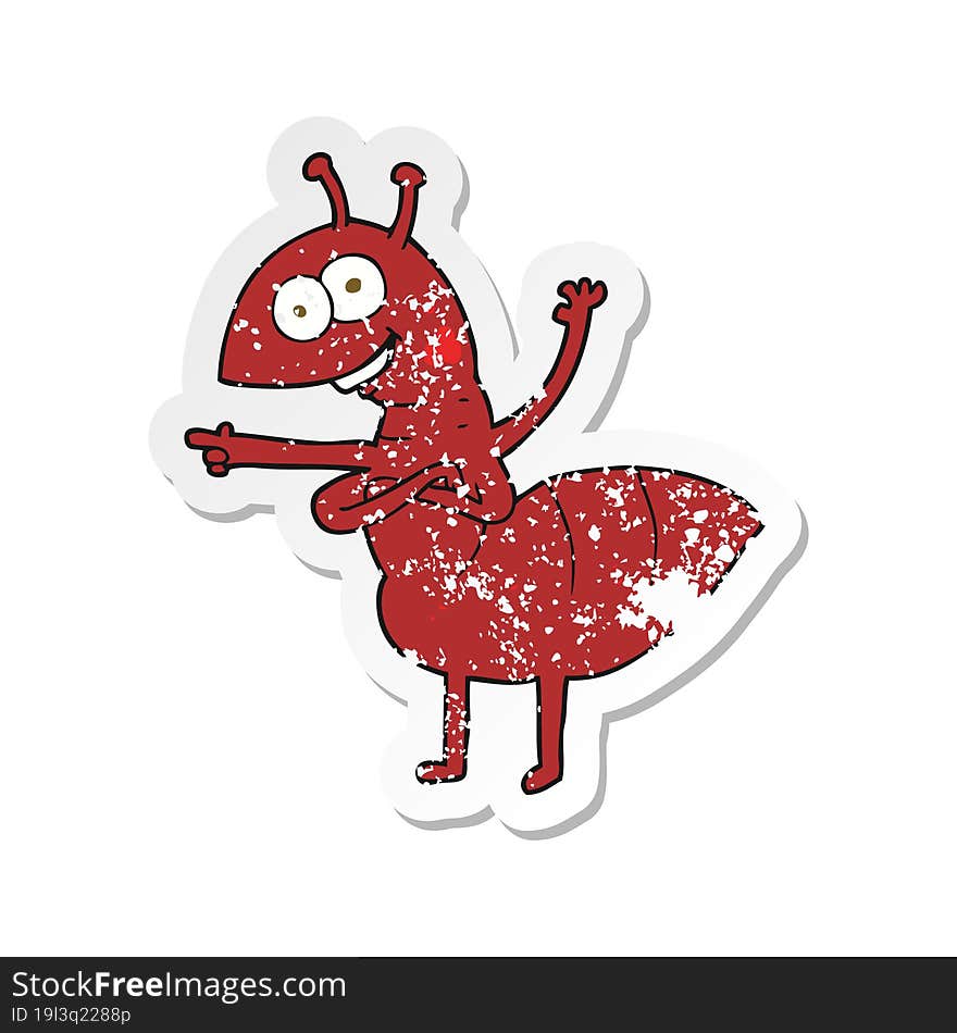 retro distressed sticker of a cartoon ant