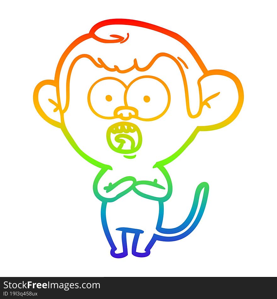 rainbow gradient line drawing cartoon shocked monkey