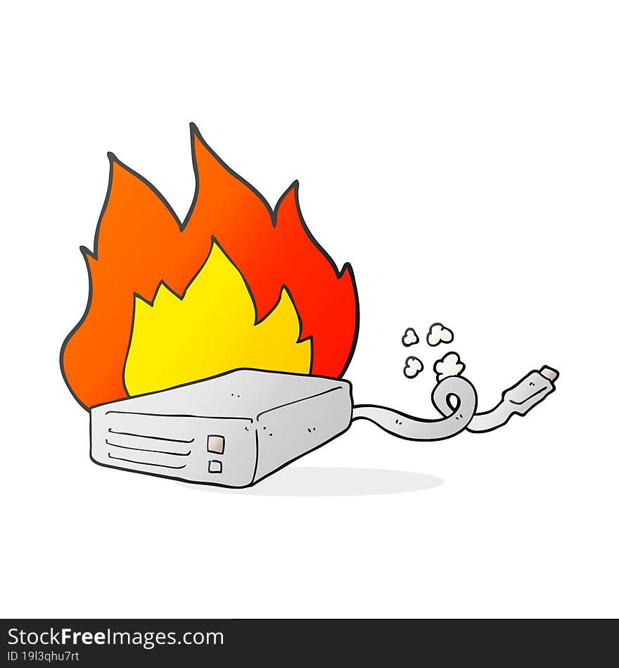 cartoon computer hard drive burning