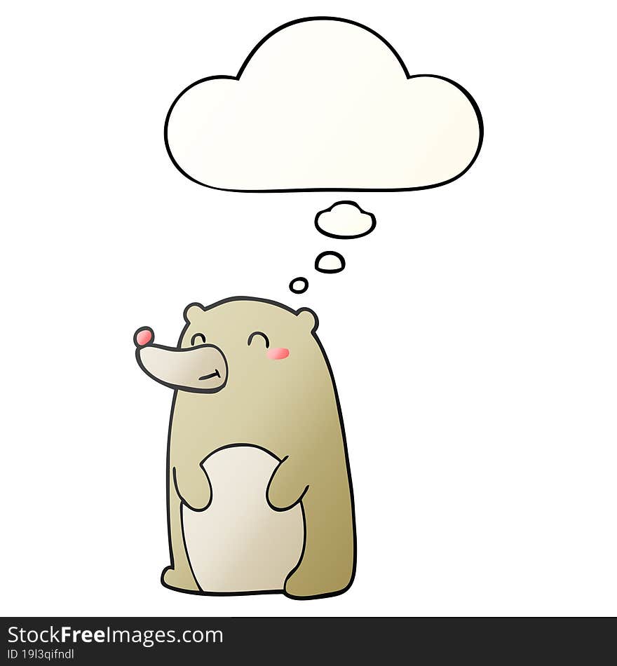 cute cartoon bear and thought bubble in smooth gradient style