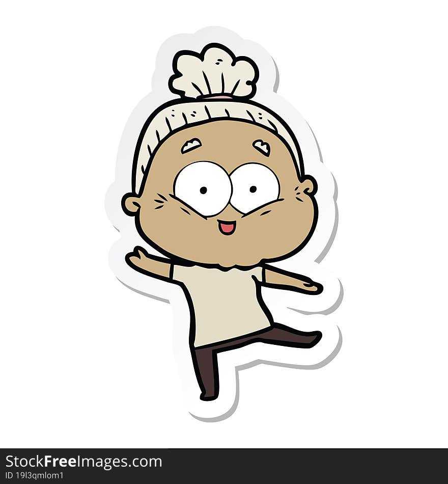 sticker of a cartoon happy old woman