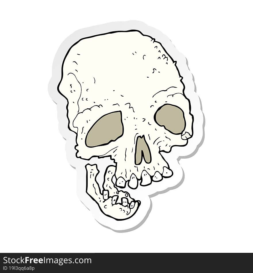 sticker of a cartoon ancient spooky skull