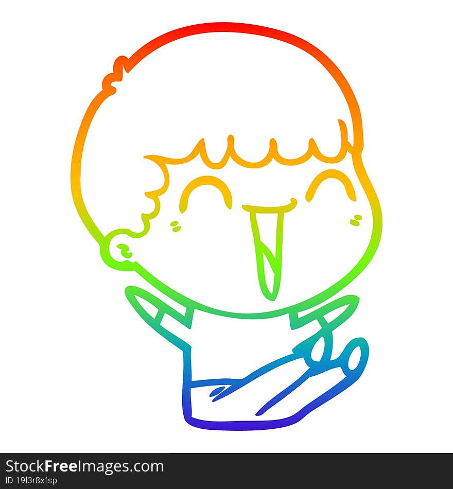 rainbow gradient line drawing of a cartoon happy man laughing