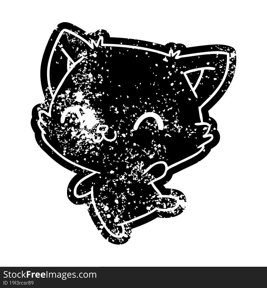 grunge distressed icon of cute kawaii cat. grunge distressed icon of cute kawaii cat