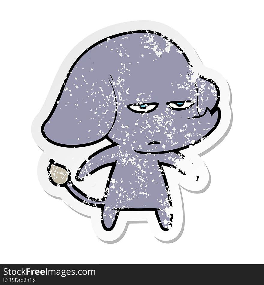 distressed sticker of a annoyed cartoon elephant