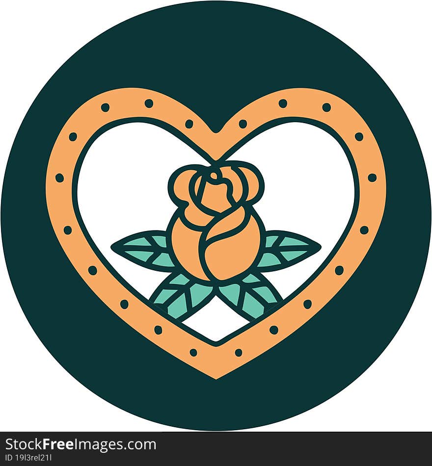 iconic tattoo style image of a heart and flowers. iconic tattoo style image of a heart and flowers