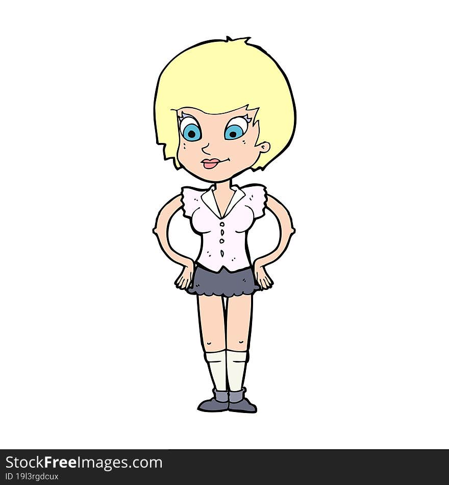 cartoon pretty woman with hands on hips