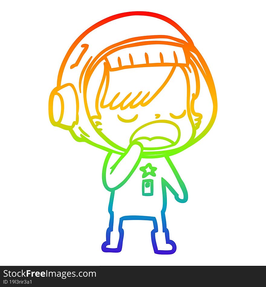 Rainbow Gradient Line Drawing Cartoon Astronaut Woman Yawning