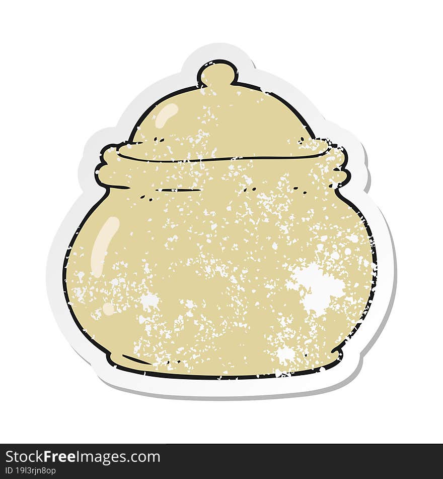 retro distressed sticker of a cartoon old style ceramic pot