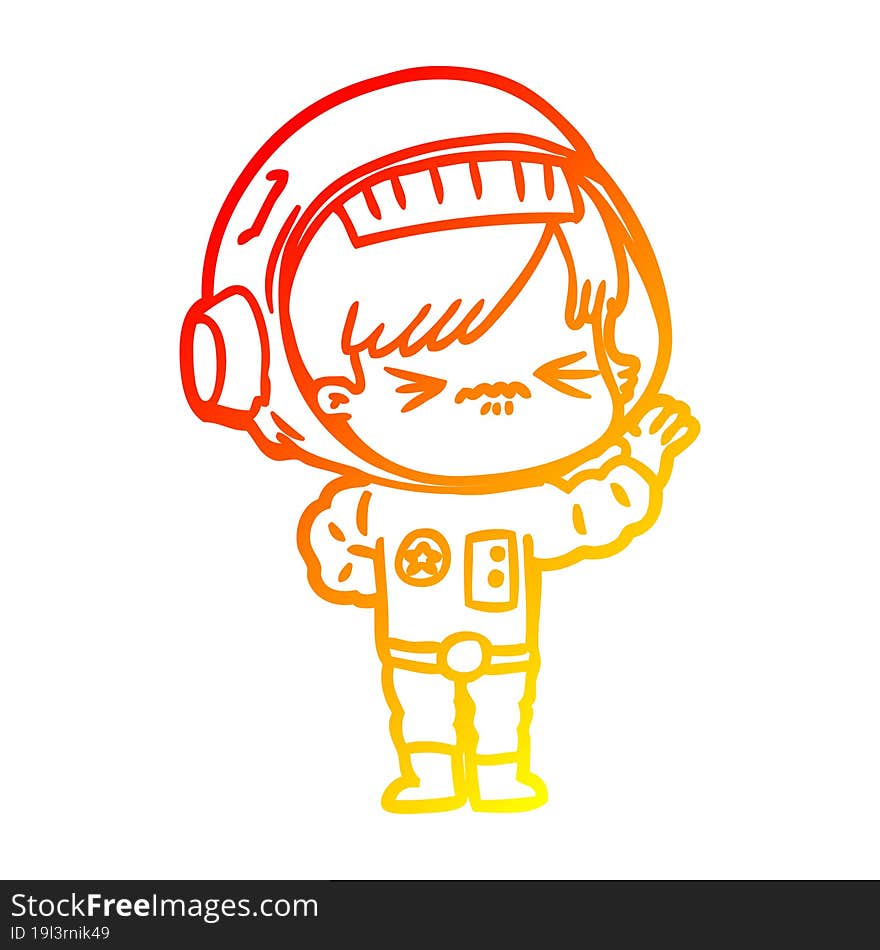 warm gradient line drawing angry cartoon space girl waving