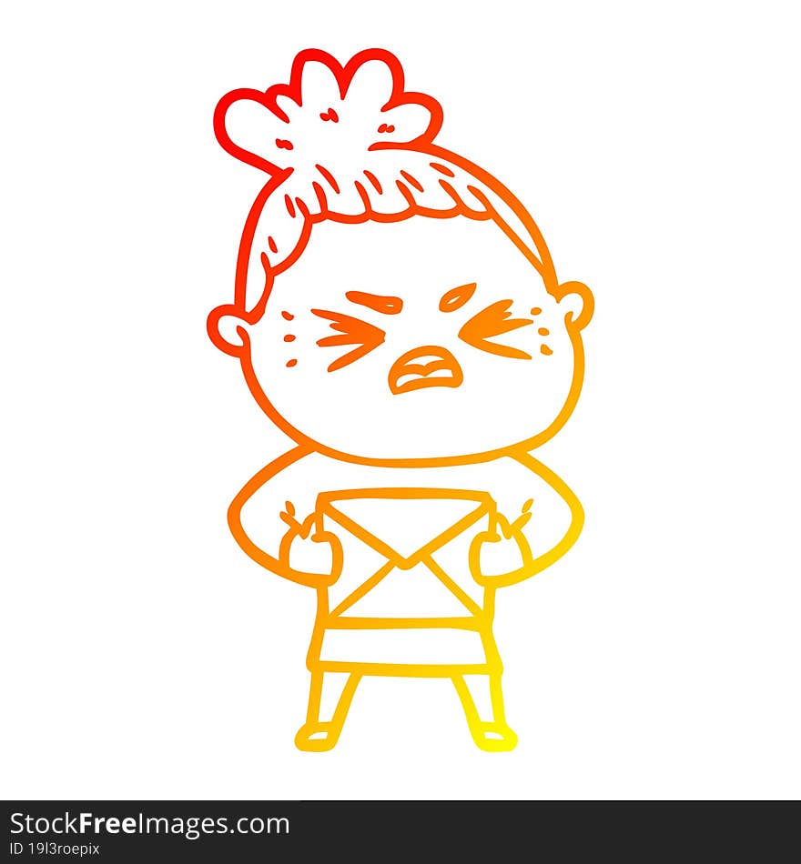 warm gradient line drawing of a cartoon angry woman