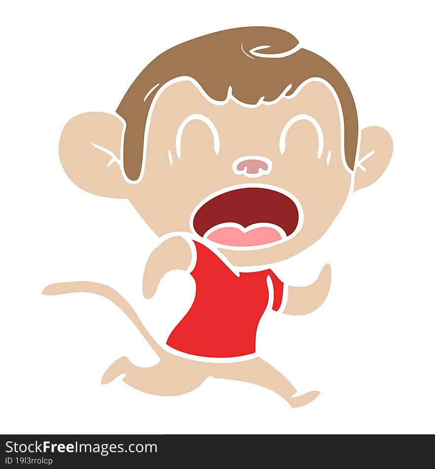 shouting flat color style cartoon monkey running