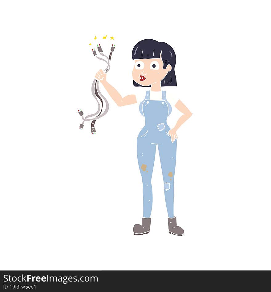 flat color illustration of female electrician. flat color illustration of female electrician