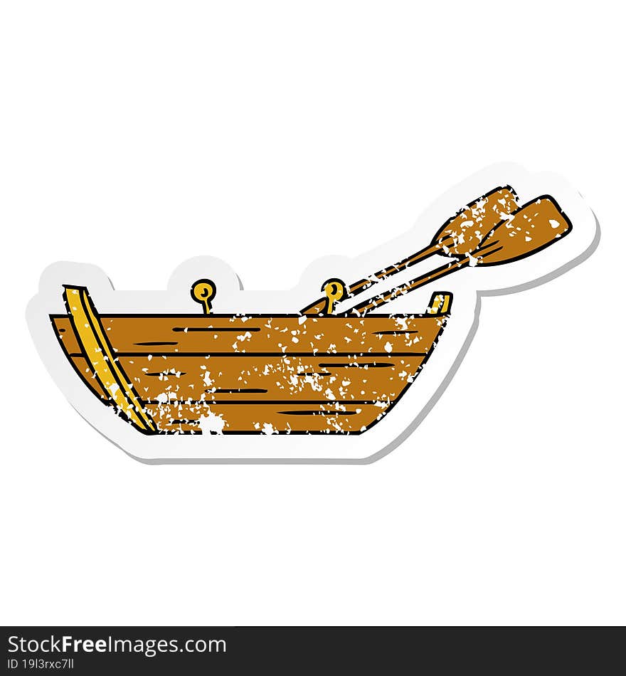 distressed sticker cartoon doodle of a wooden boat