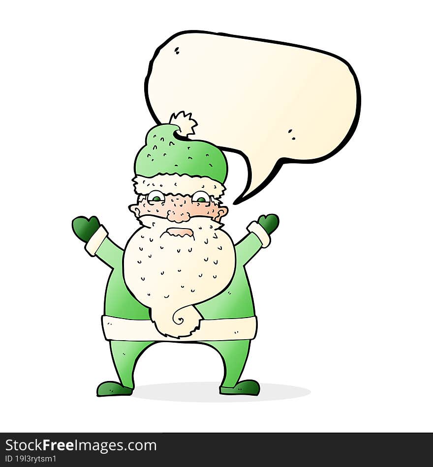 cartoon stressed out santa with speech bubble