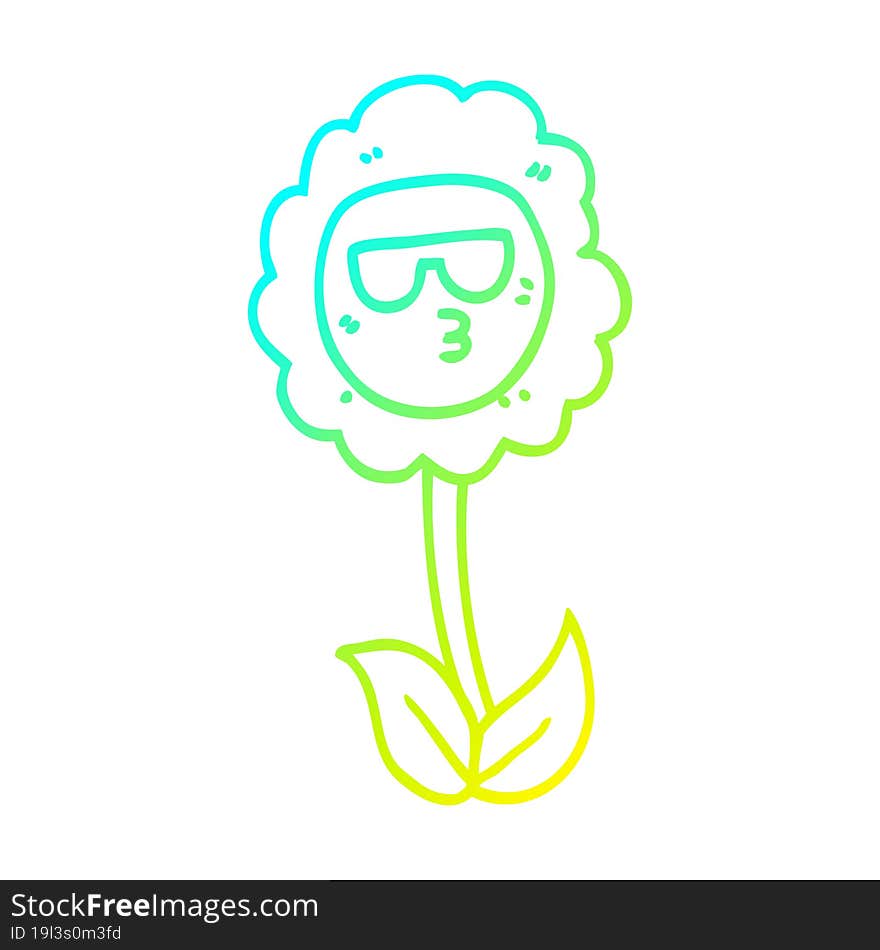 cold gradient line drawing of a cartoon flower