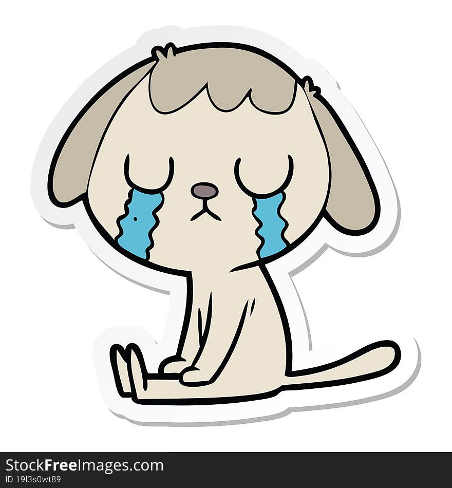 sticker of a cute cartoon dog crying