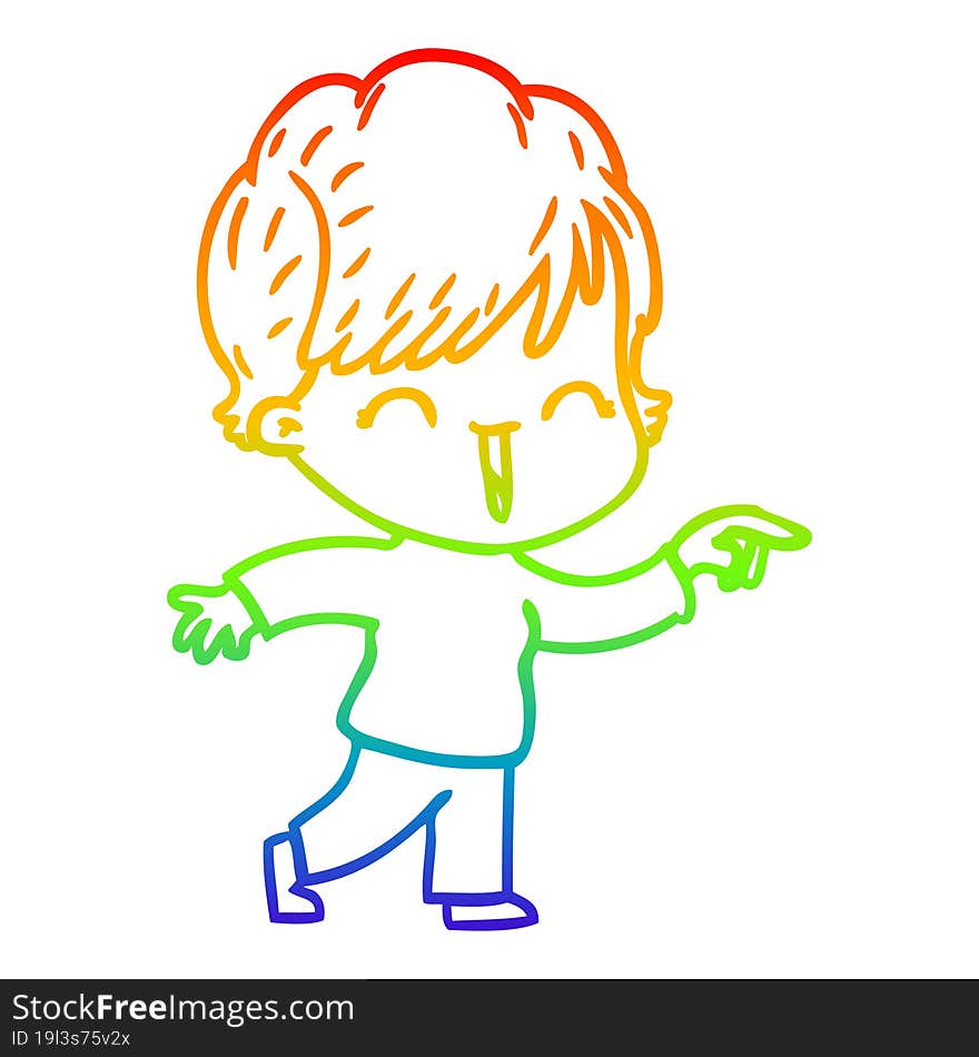 Rainbow Gradient Line Drawing Cartoon Laughing Woman