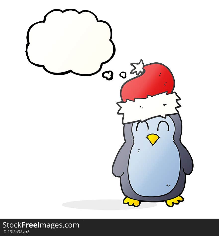 freehand drawn thought bubble cartoon penguin