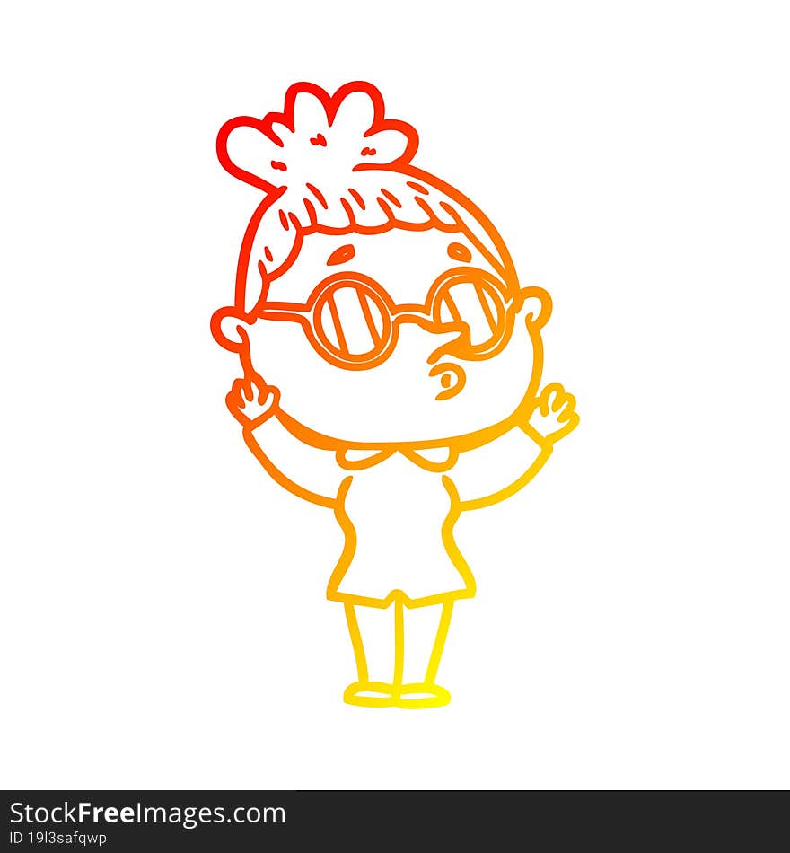 warm gradient line drawing cartoon woman wearing glasses