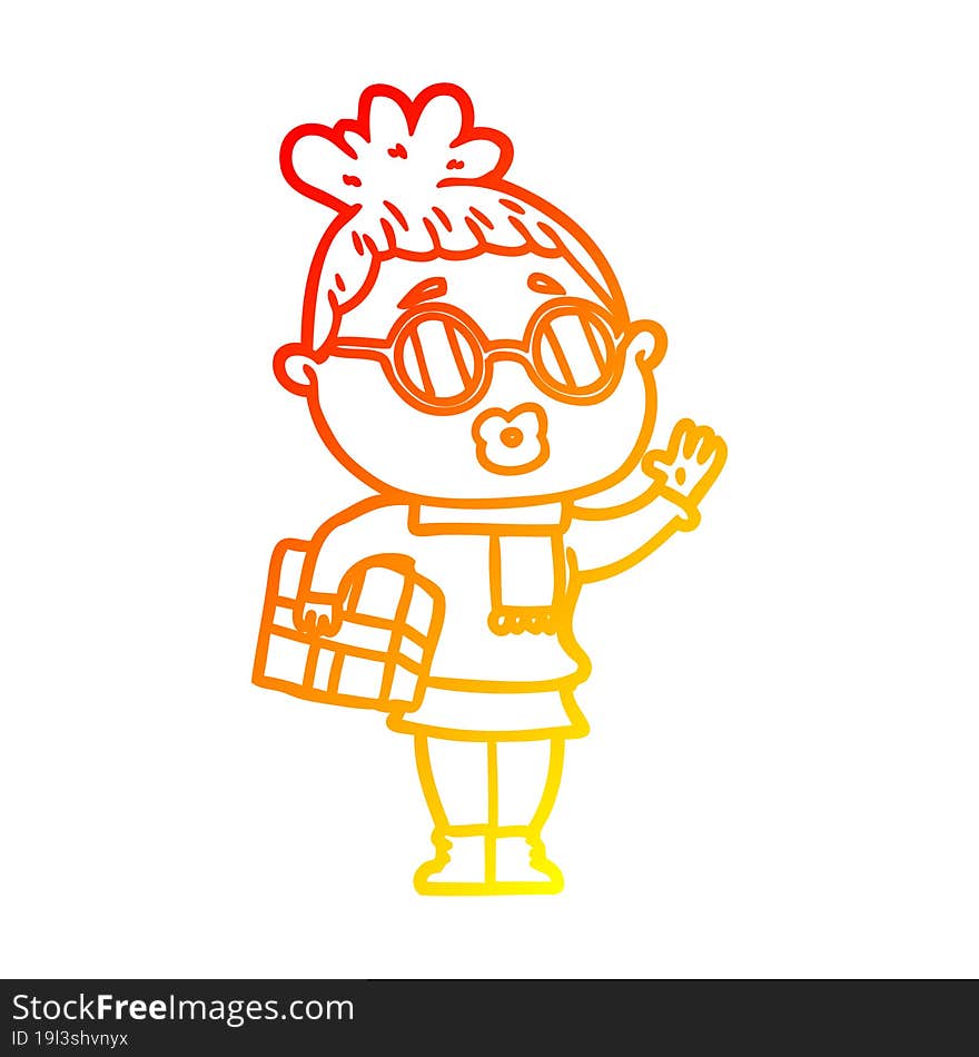 warm gradient line drawing cartoon woman wearing sunglasses