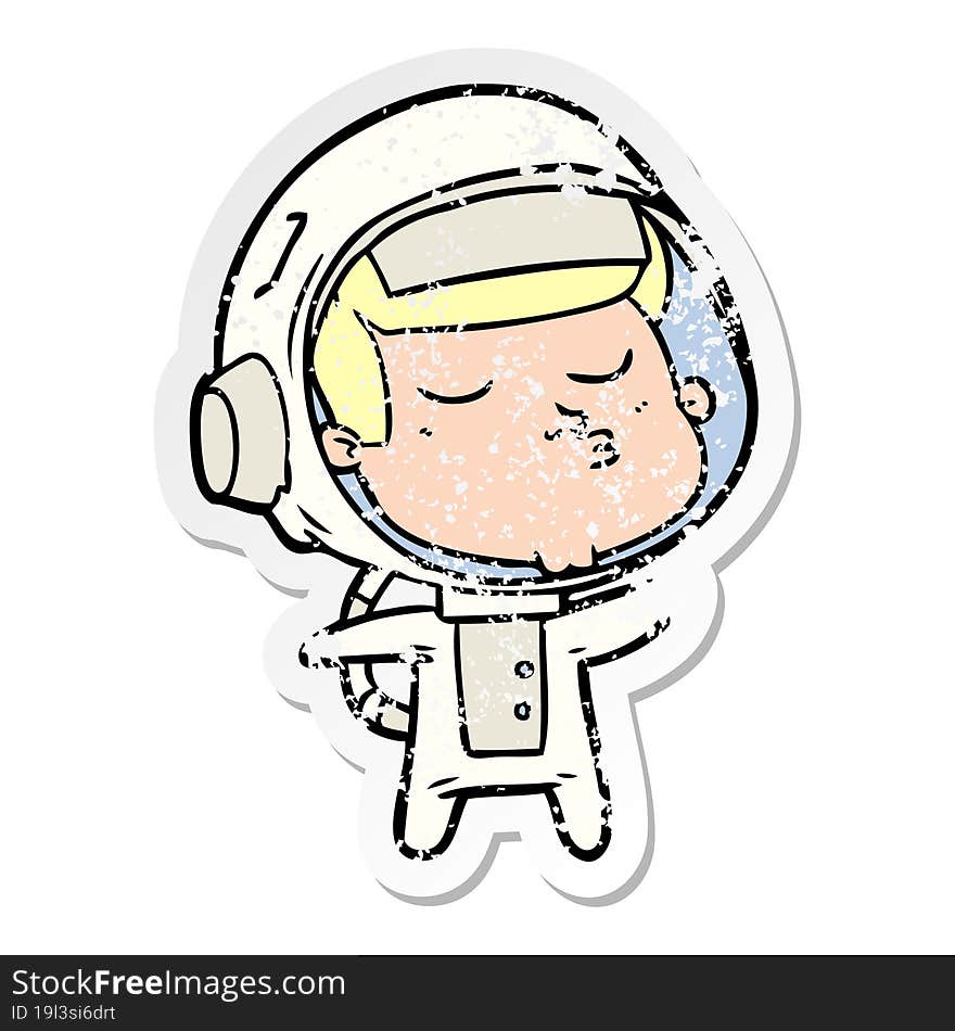 distressed sticker of a cartoon confident astronaut