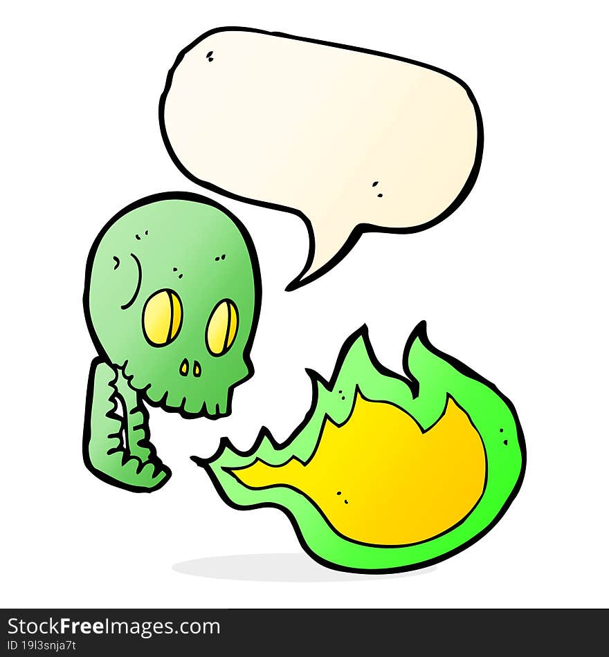 cartoon fire breathing skull with speech bubble