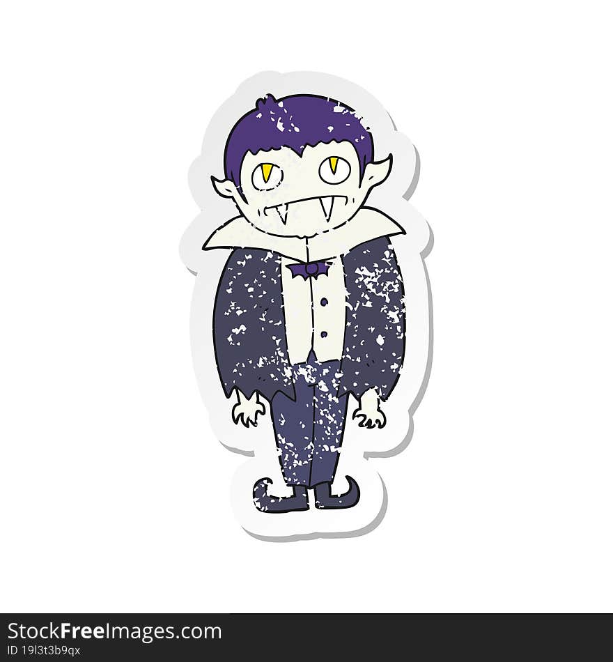 retro distressed sticker of a cartoon vampire boy