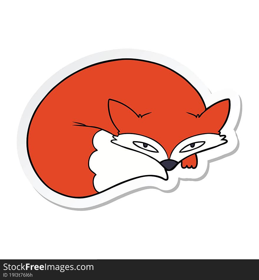 sticker of a cartoon curled up fox