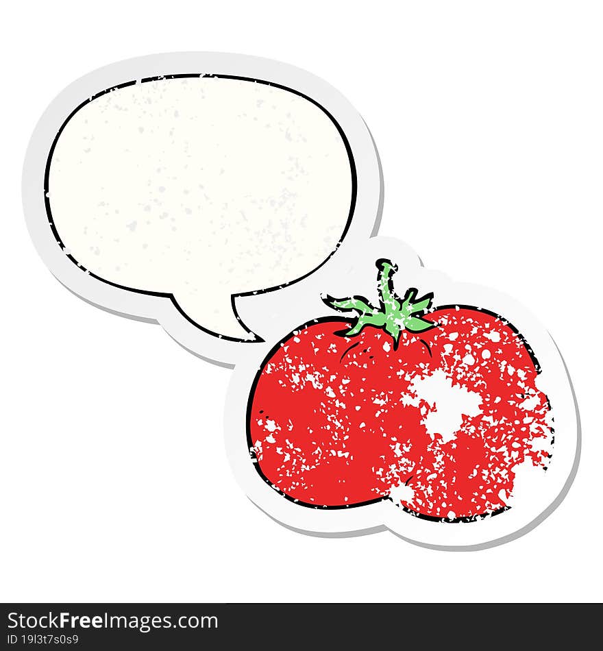 cartoon tomato and speech bubble distressed sticker