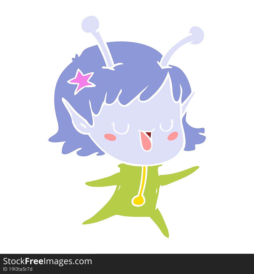 happy alien girl flat color style cartoon