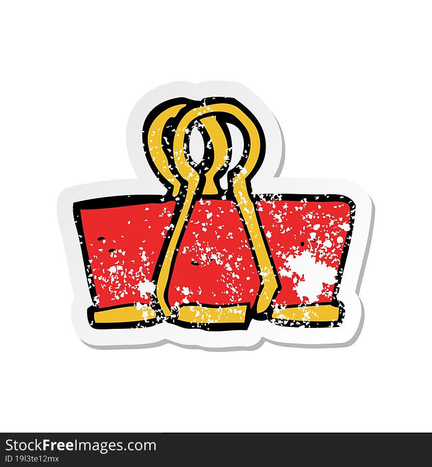 retro distressed sticker of a cartoon brass clip