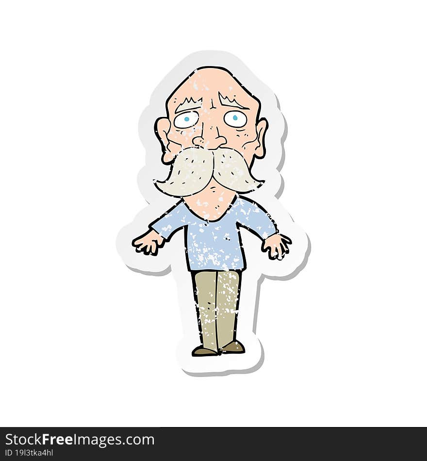 retro distressed sticker of a cartoon sad old man