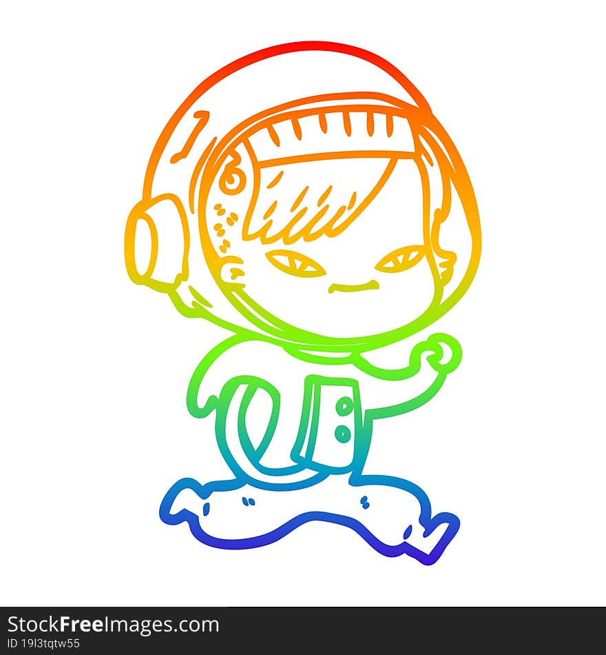 rainbow gradient line drawing of a cartoon astronaut woman