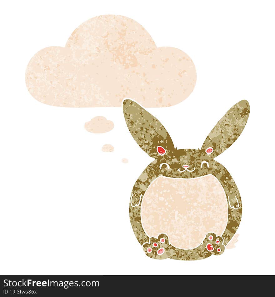 cartoon rabbit with thought bubble in grunge distressed retro textured style. cartoon rabbit with thought bubble in grunge distressed retro textured style