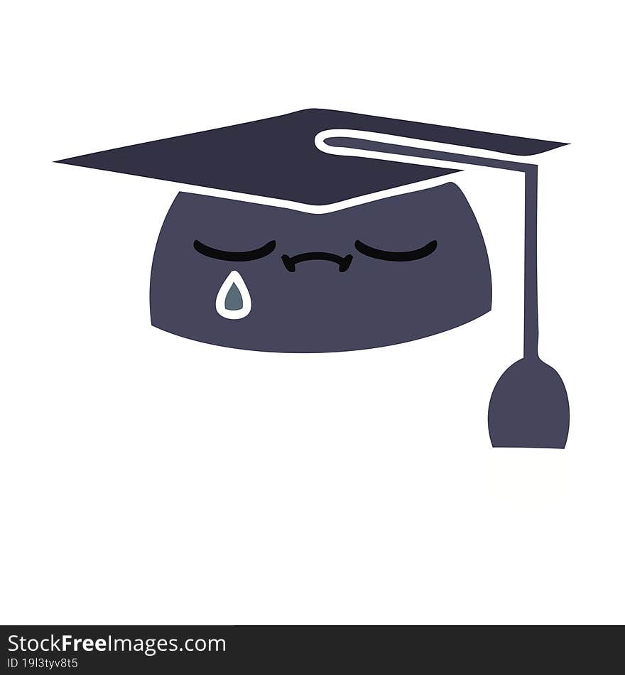 flat color retro cartoon graduation hat