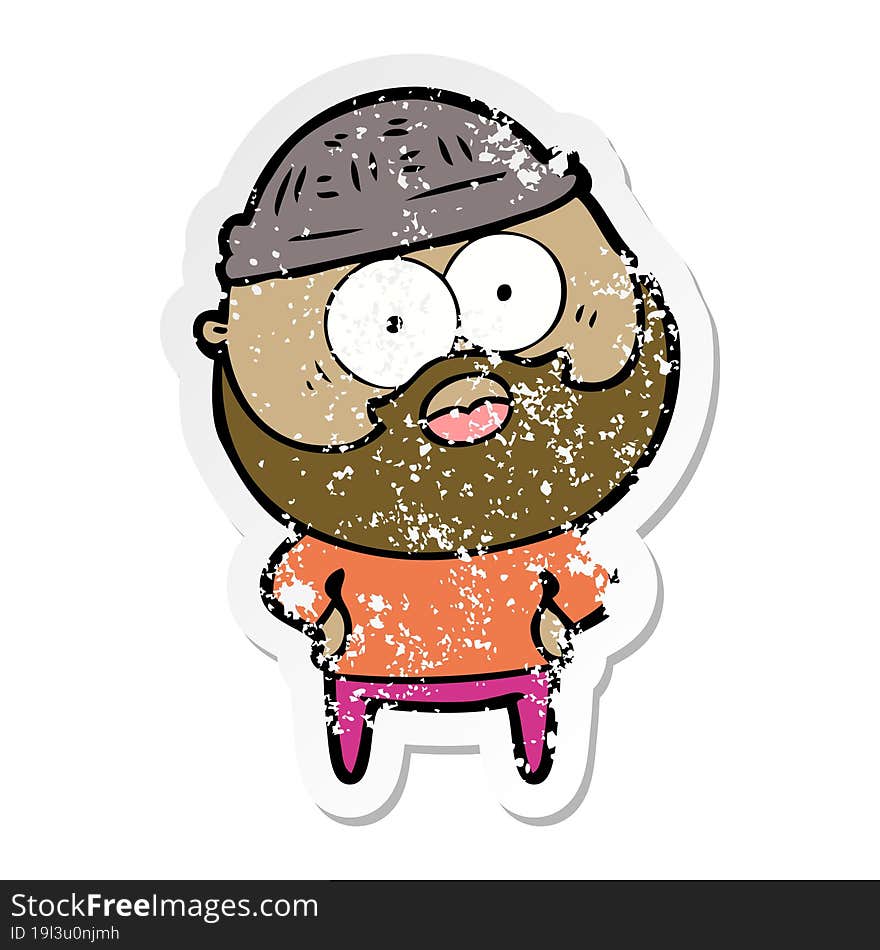 distressed sticker of a cartoon bearded man