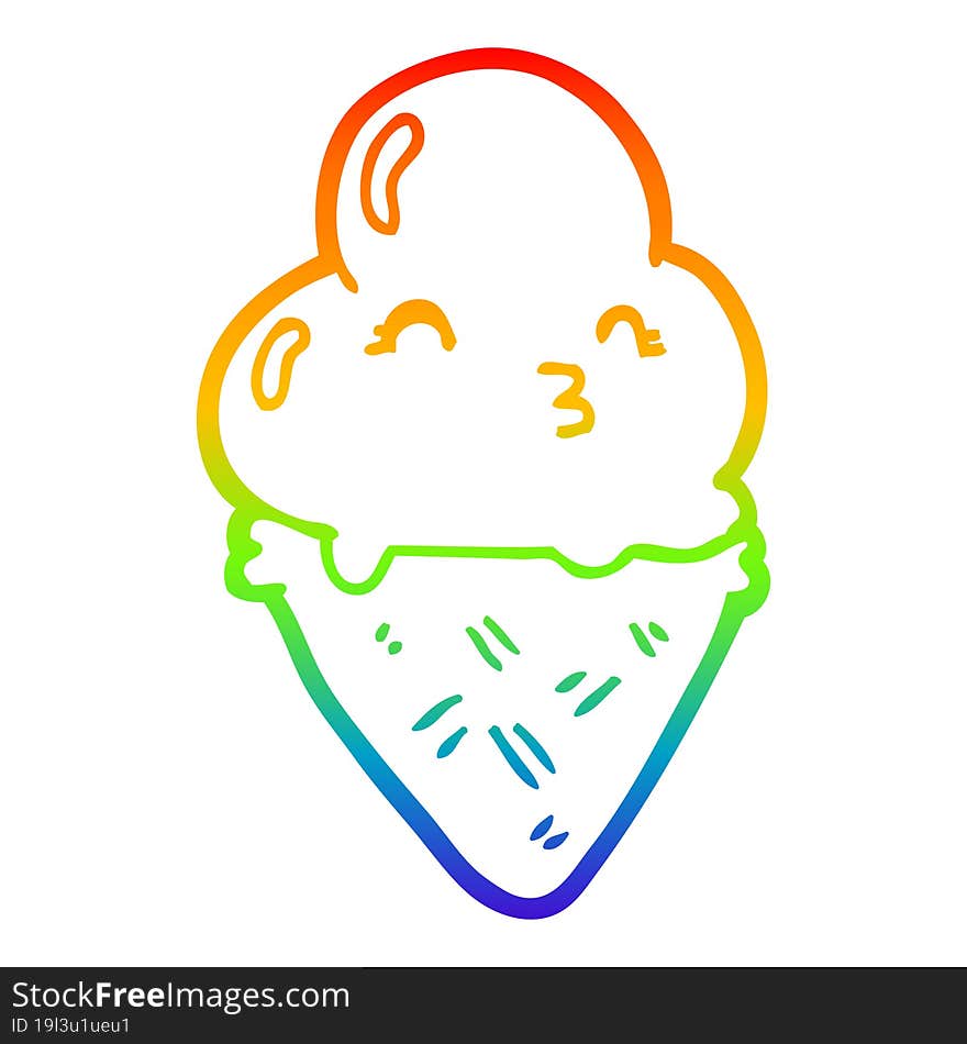 rainbow gradient line drawing cartoon ice cream