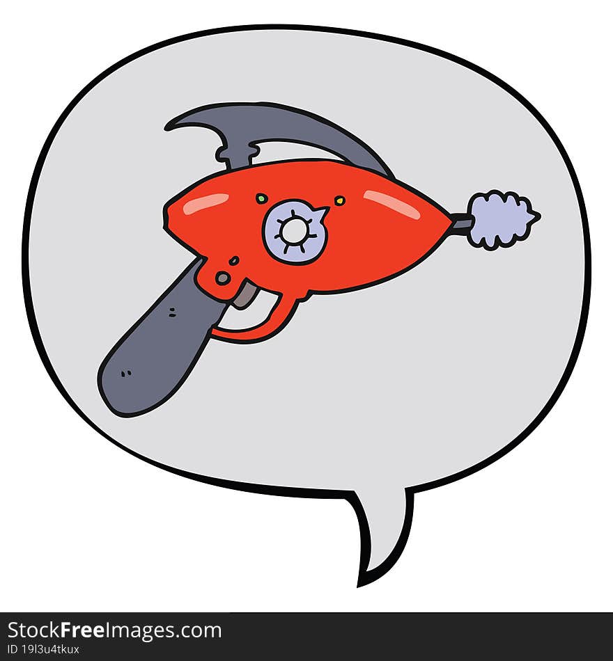 cartoon ray gun with speech bubble. cartoon ray gun with speech bubble