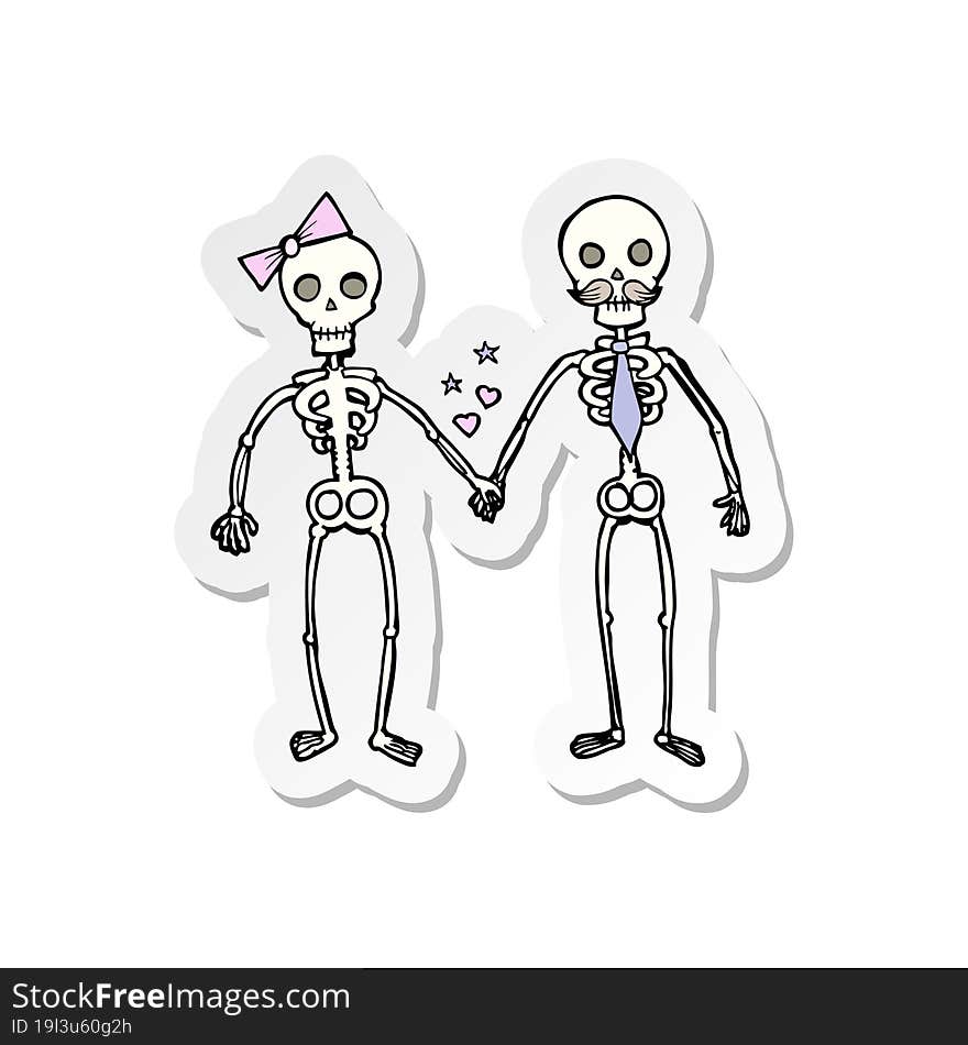 sticker of a cartoon skeletons in love